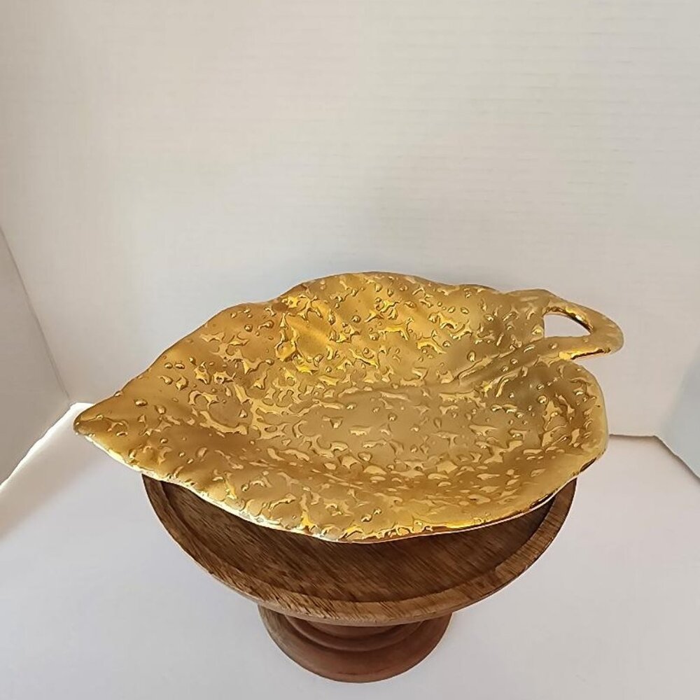 Vintage 22K Weeping Gold leaf shape candy dish or bowl 10-1/4" x 6-1/4"#31
